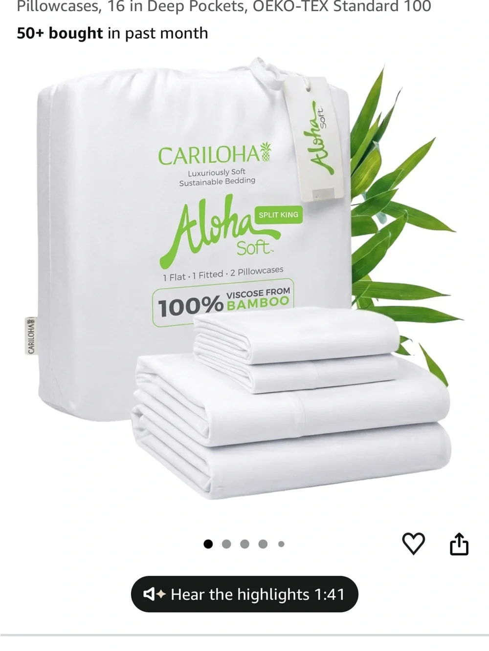 Cariloha Aloha Soft Split King Twill Sheet Set - White